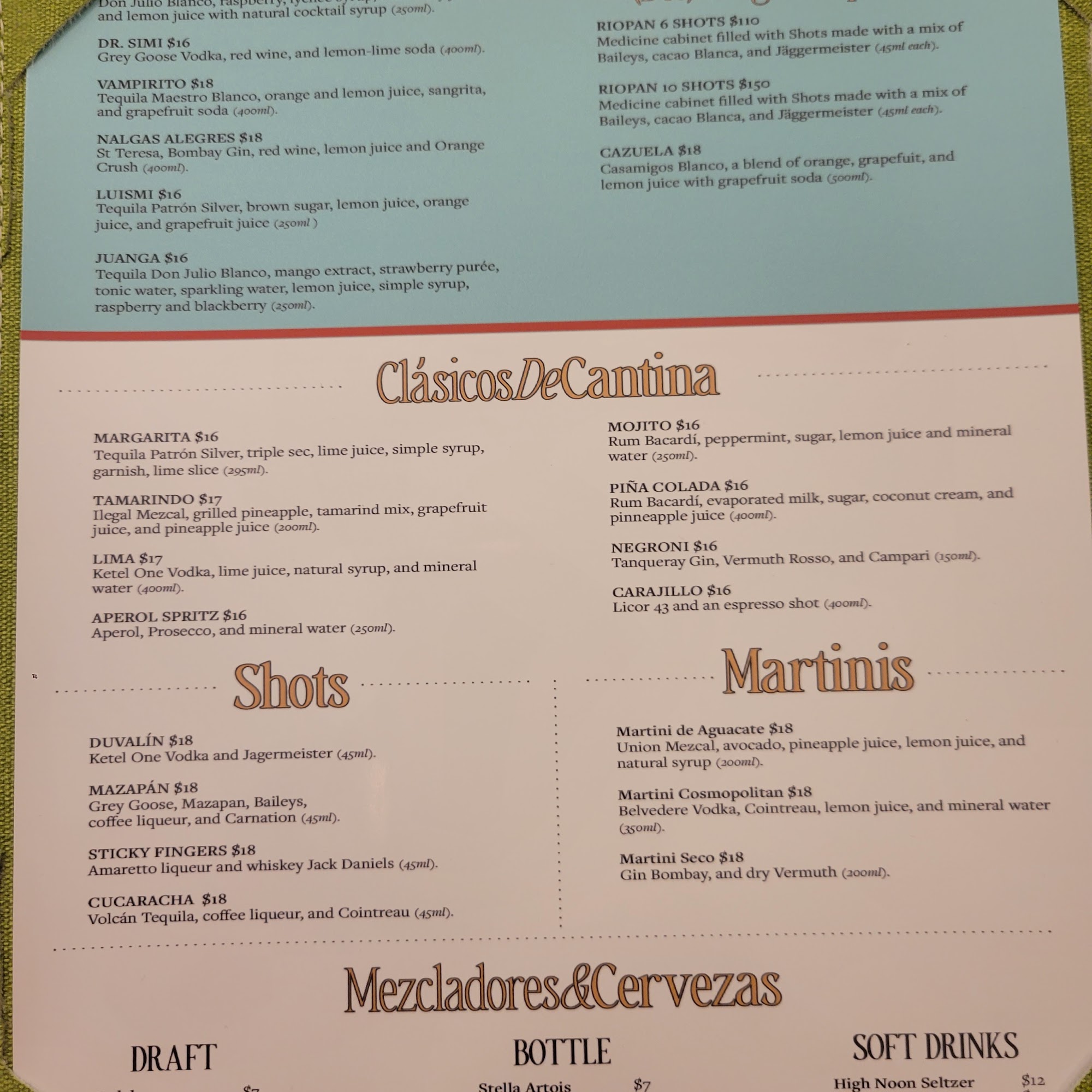 Tacos Atarantados Menu