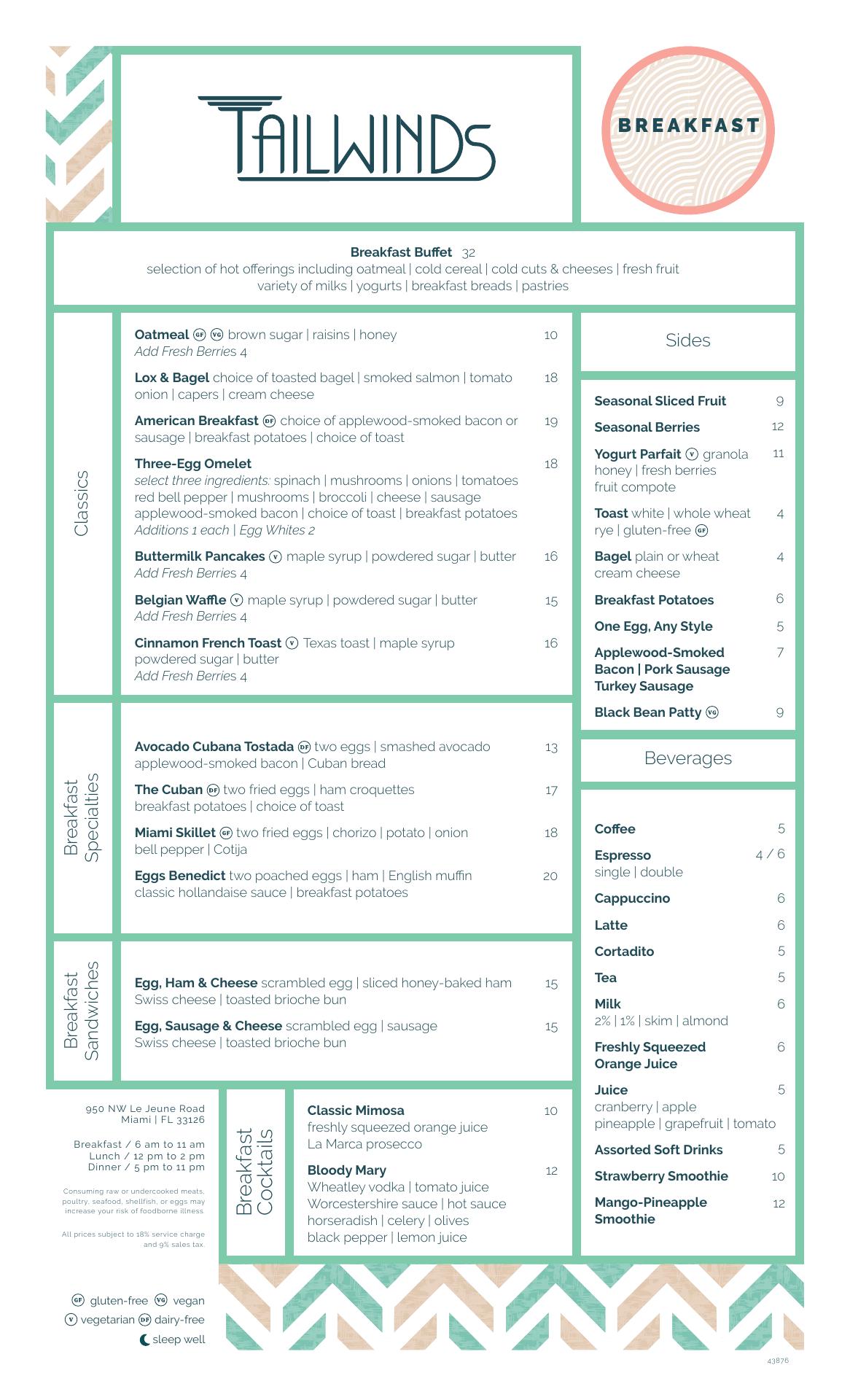 Tailwinds Restaurant & Bar Menu