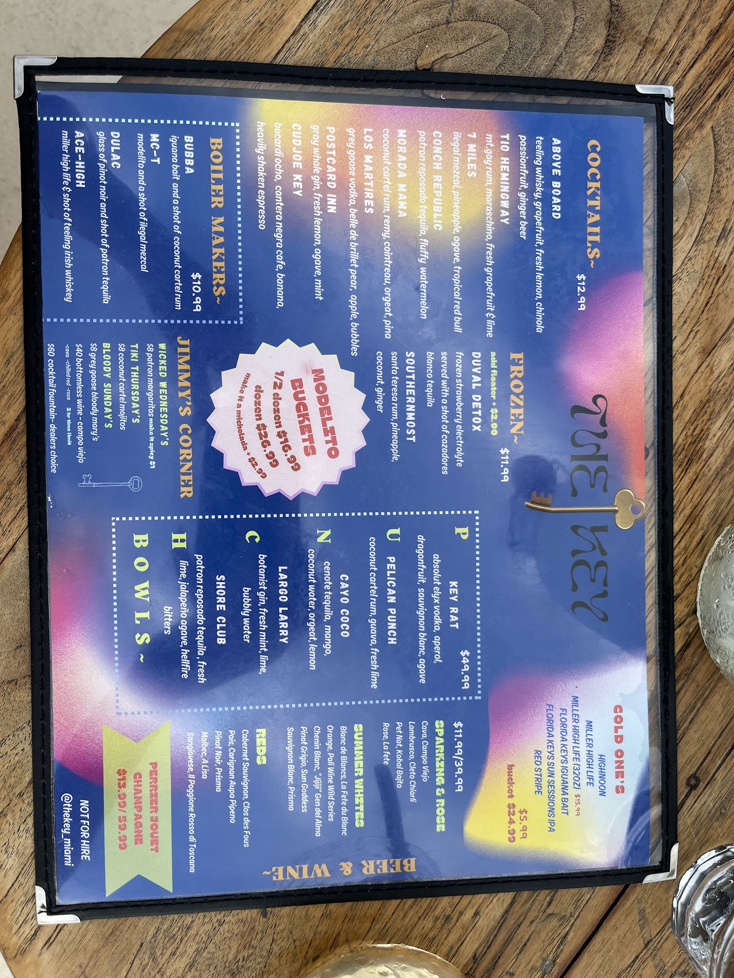 The Key Rooftop Bar Menu