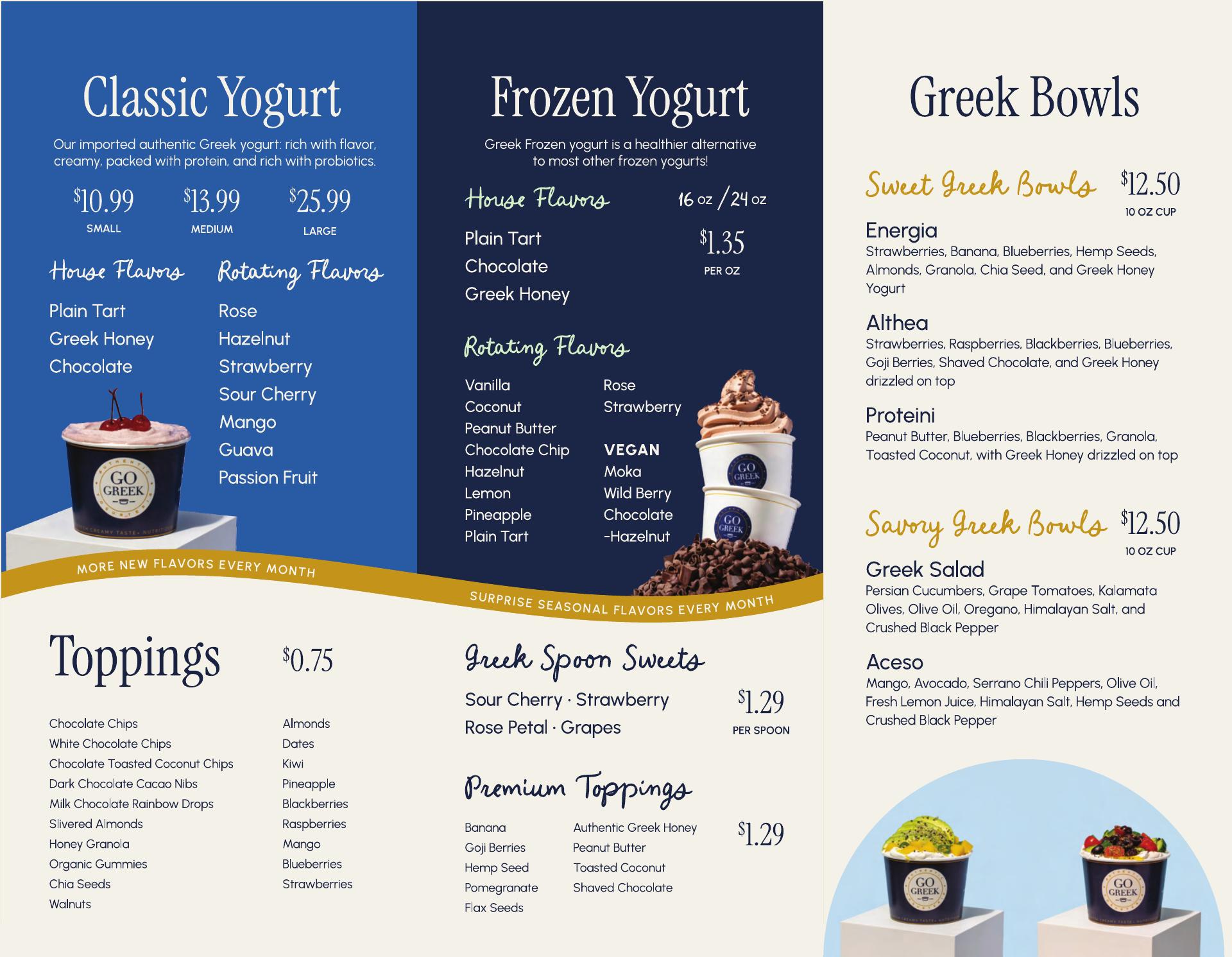Go Greek Yogurt Menu