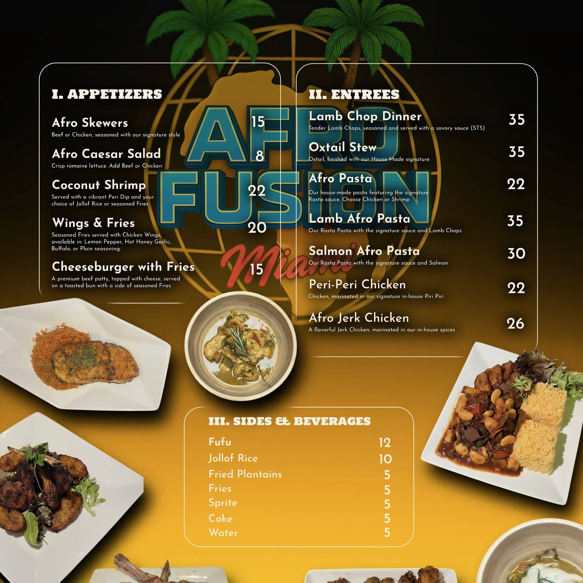 Afro fusion miami Menu