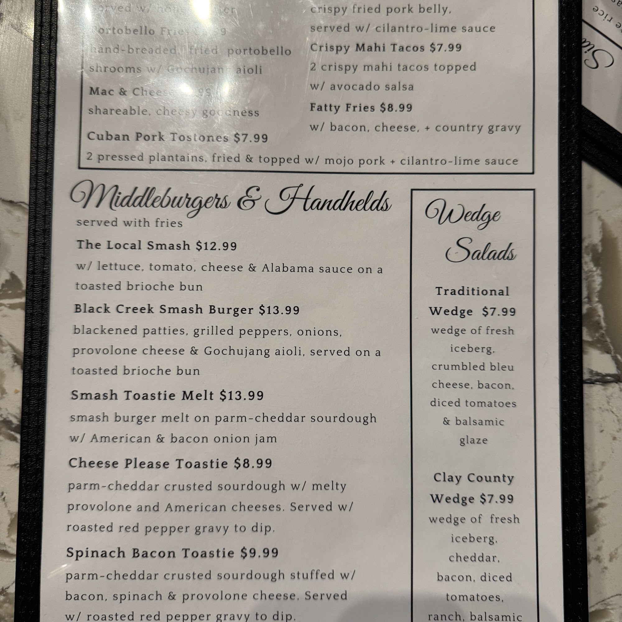 Birdies dinner and desserts Menu