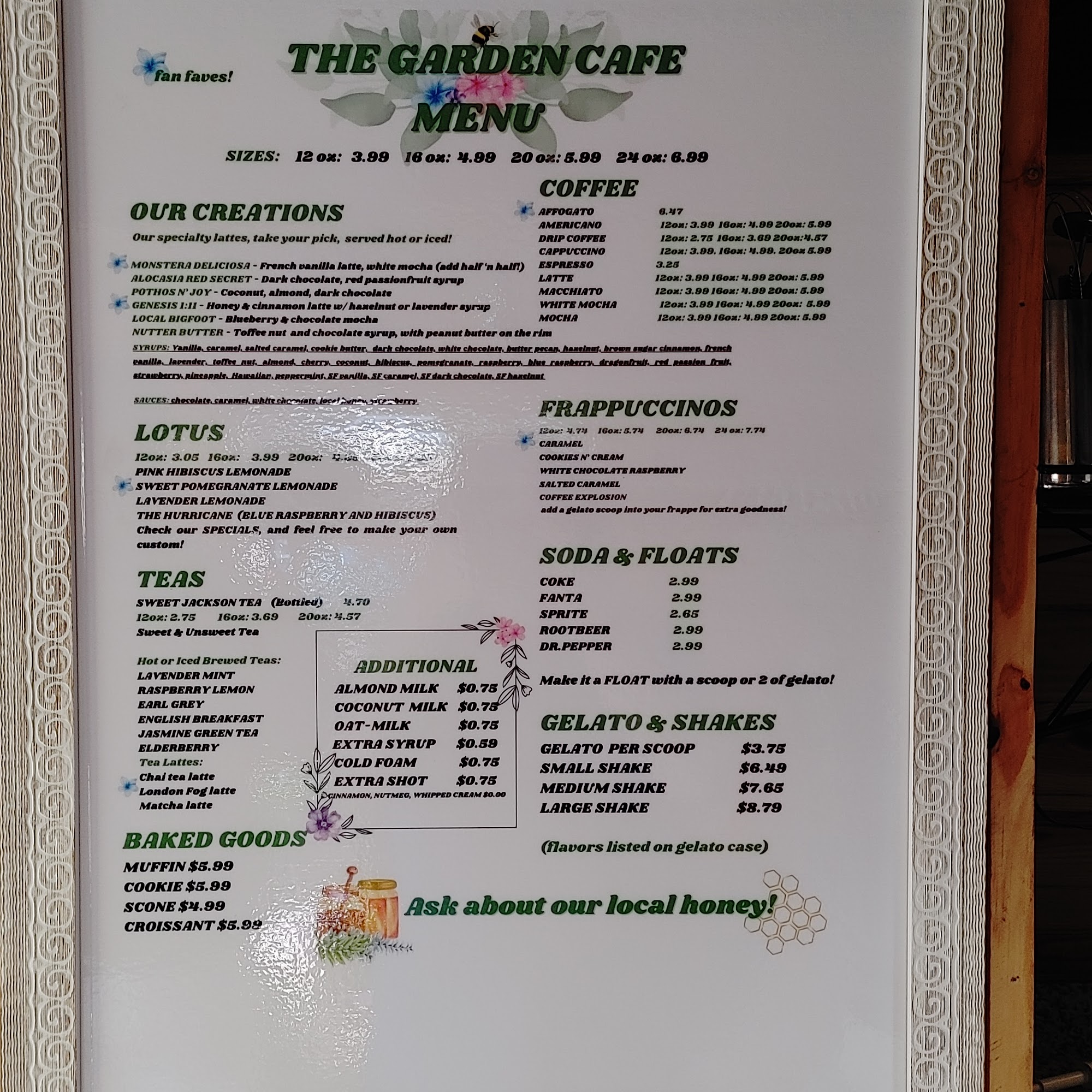 The Garden Cafe Menu