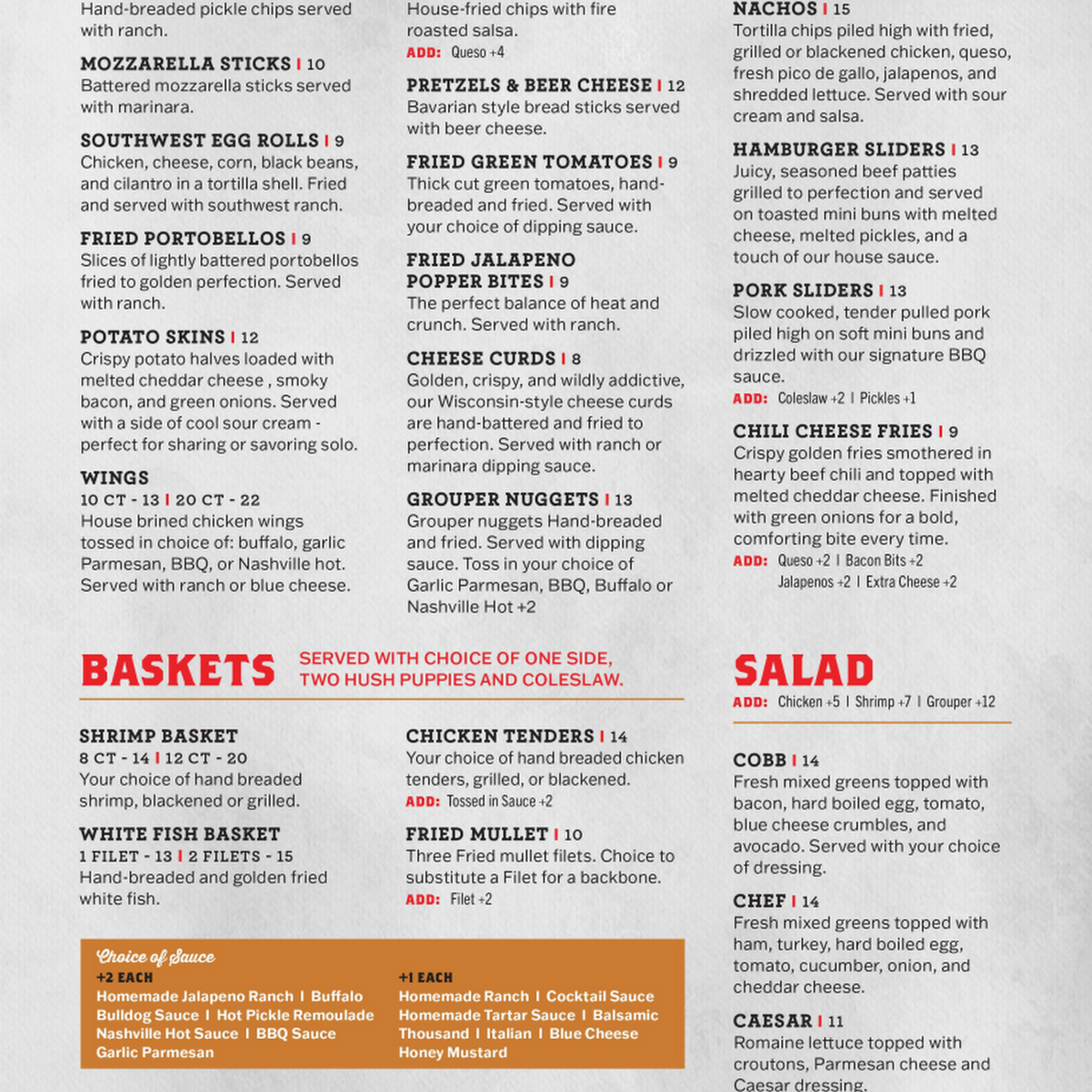 Andy D's Roadhouse Restaurant & Bar Menu