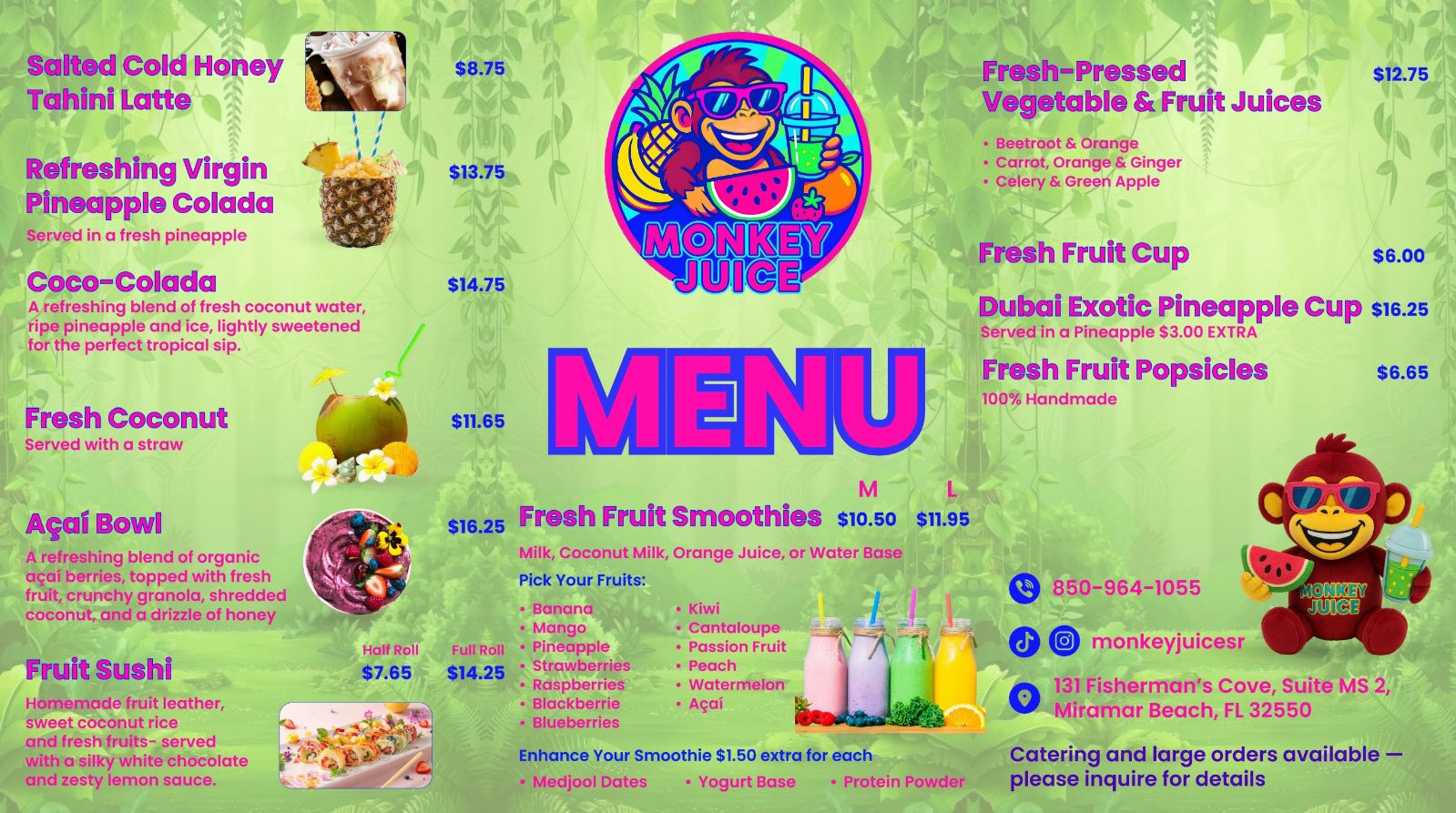Monkey Juice Menu