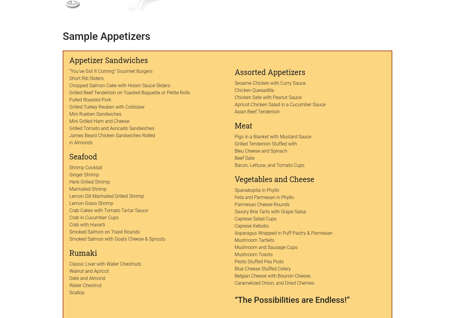 You've Got It Coming Caterer Menu