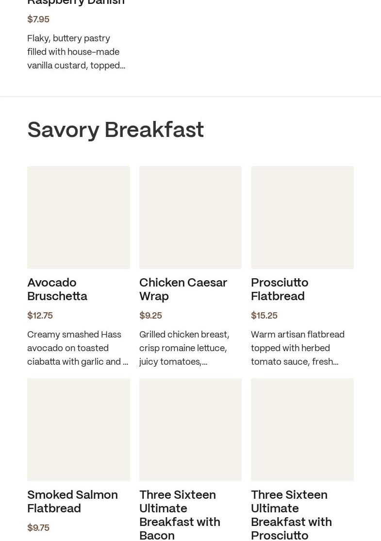 Three Sixteen Cafe Menu