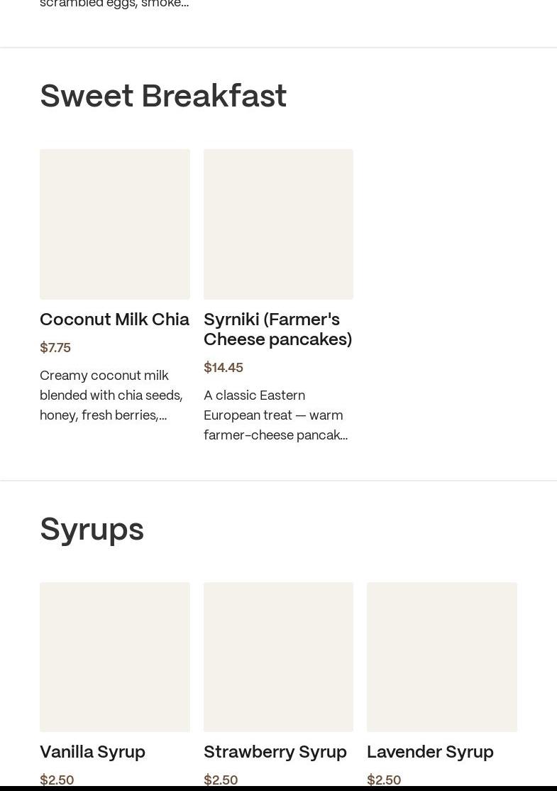 Three Sixteen Cafe Menu