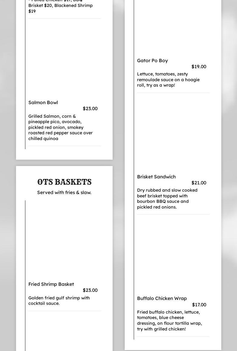 Old Town Saloon Naples Menu