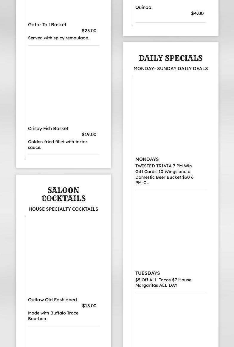 Old Town Saloon Naples Menu