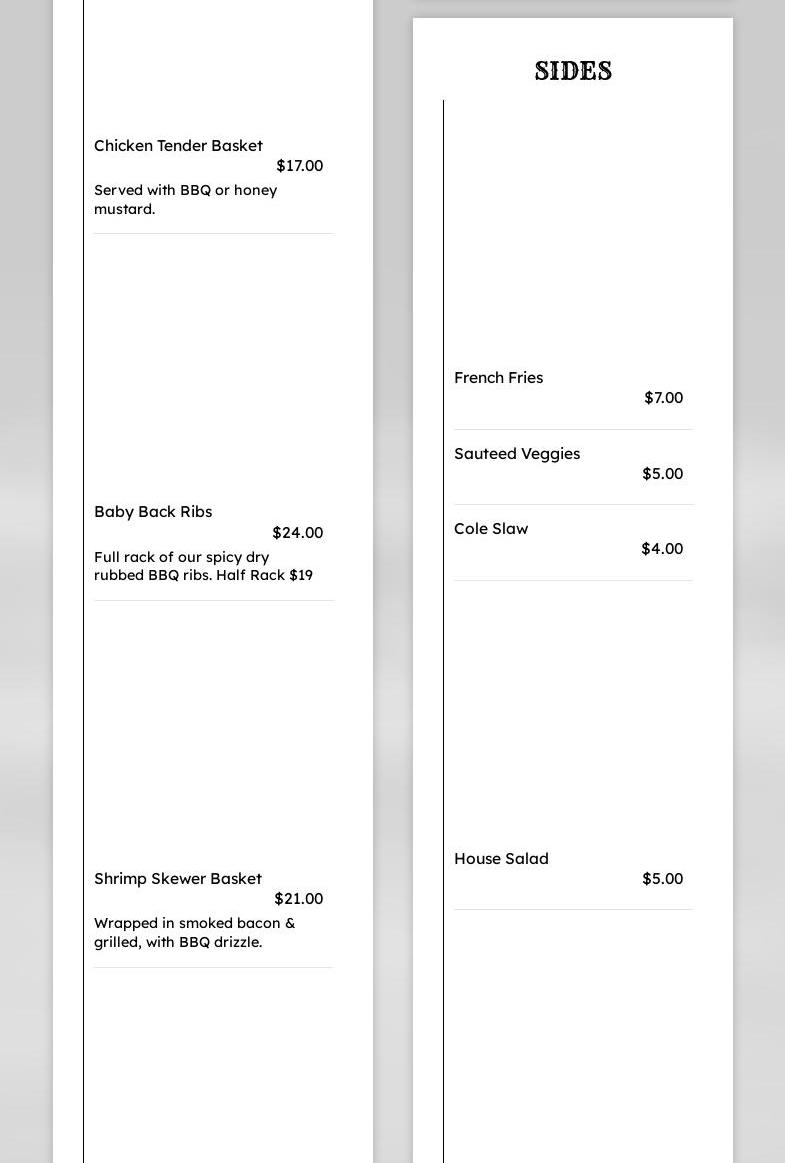 Old Town Saloon Naples Menu