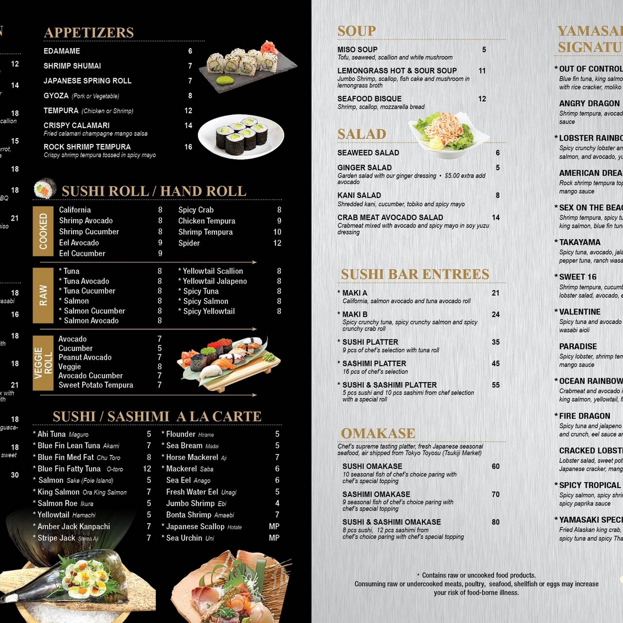 Yamasaki modern sushi Menu