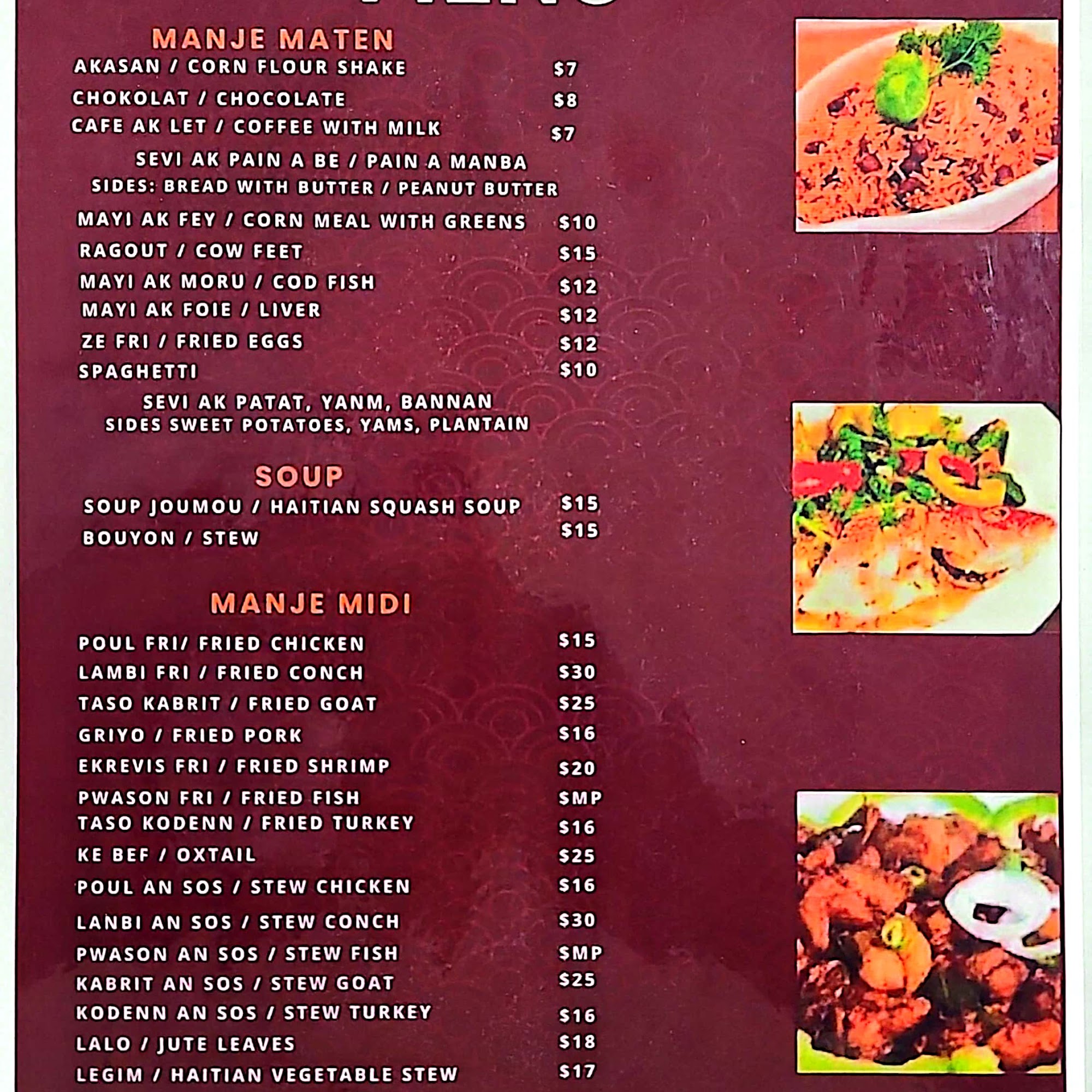 Mange Lakay and Lounge Menu