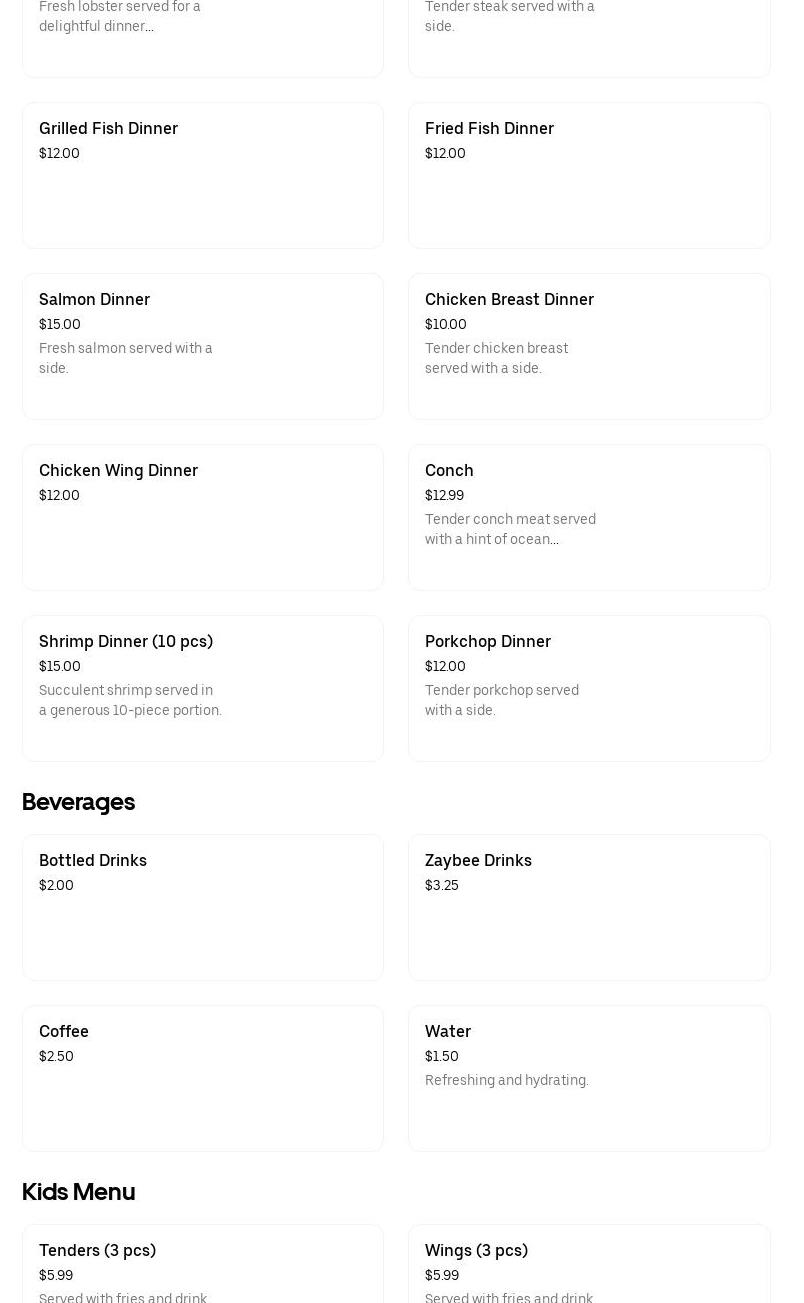 Zay Bee's Sea-N-Soul Food Menu