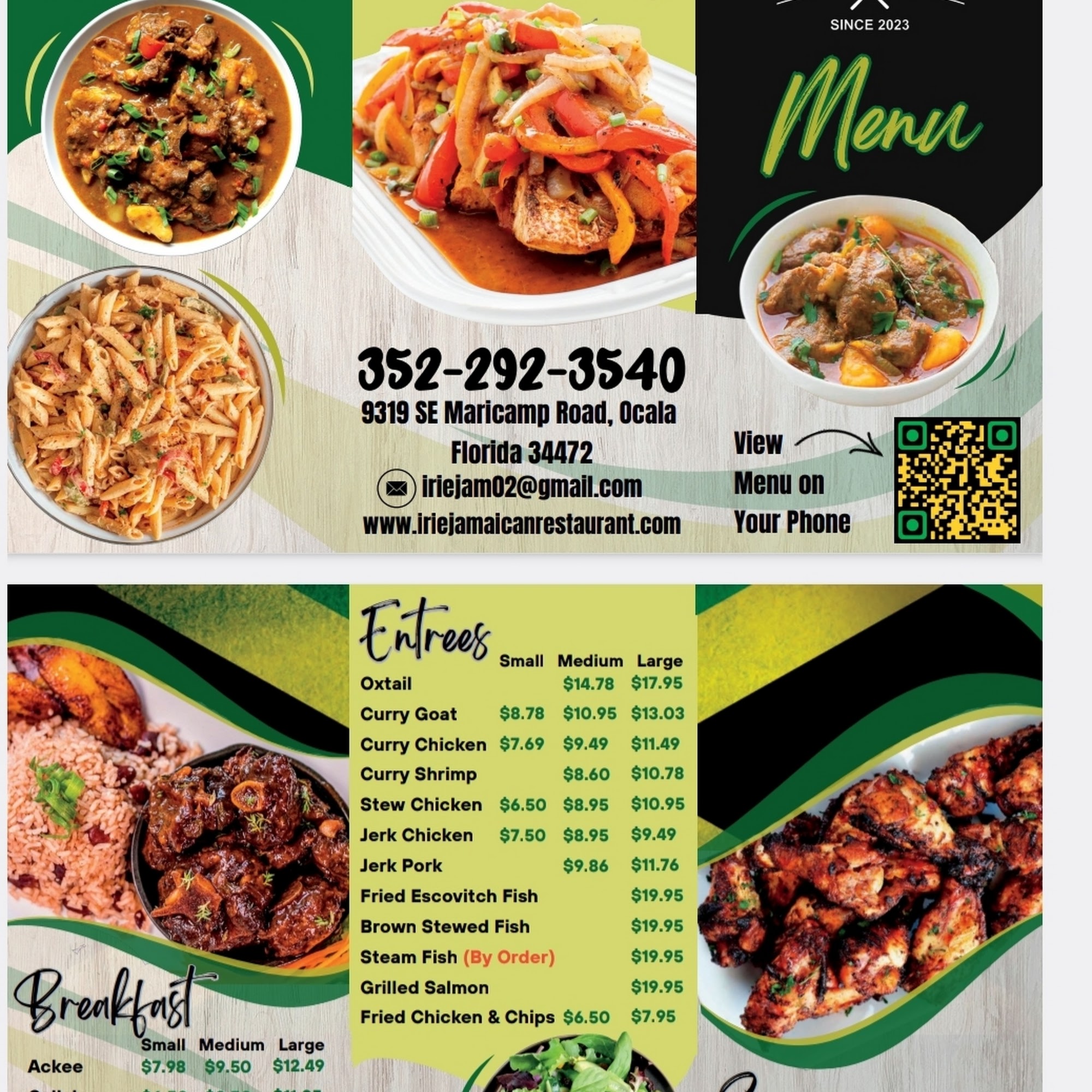 Irie Jamaican Restaurant Menu