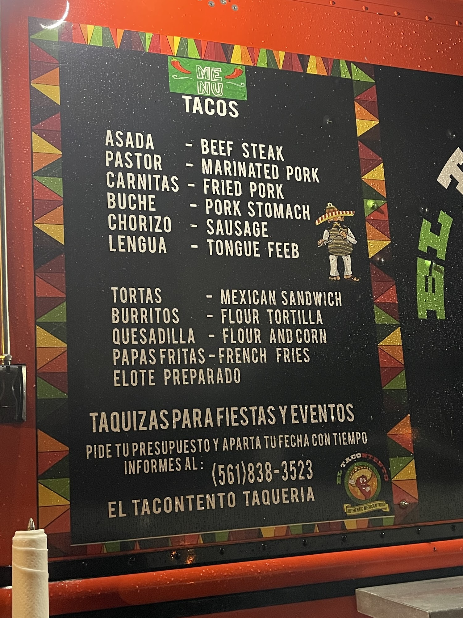 El tacontento taqueria Menu