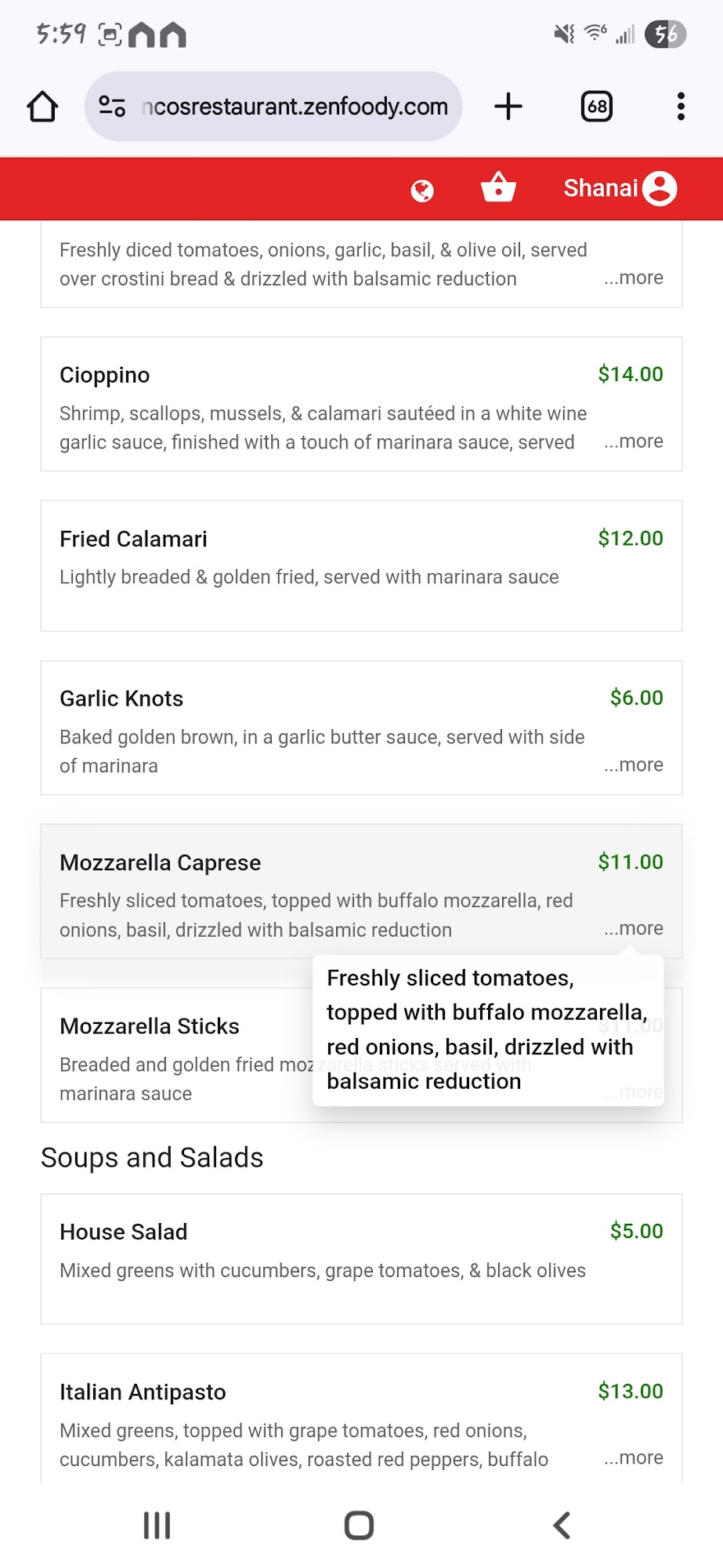 Franco's Italian Restaurant Menu