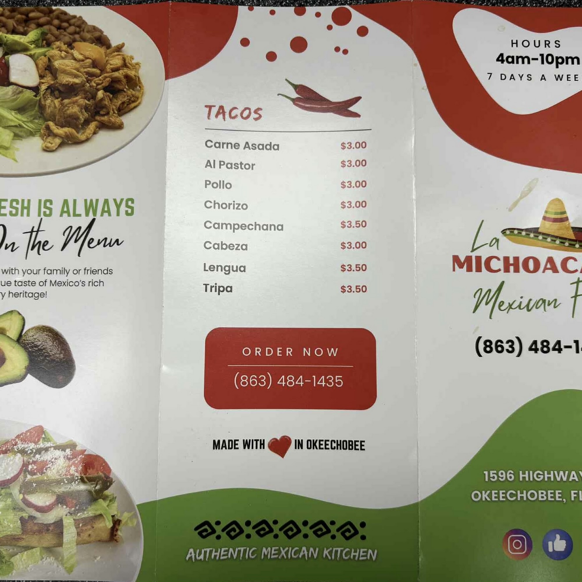 La Michoacana Mexican Food Menu