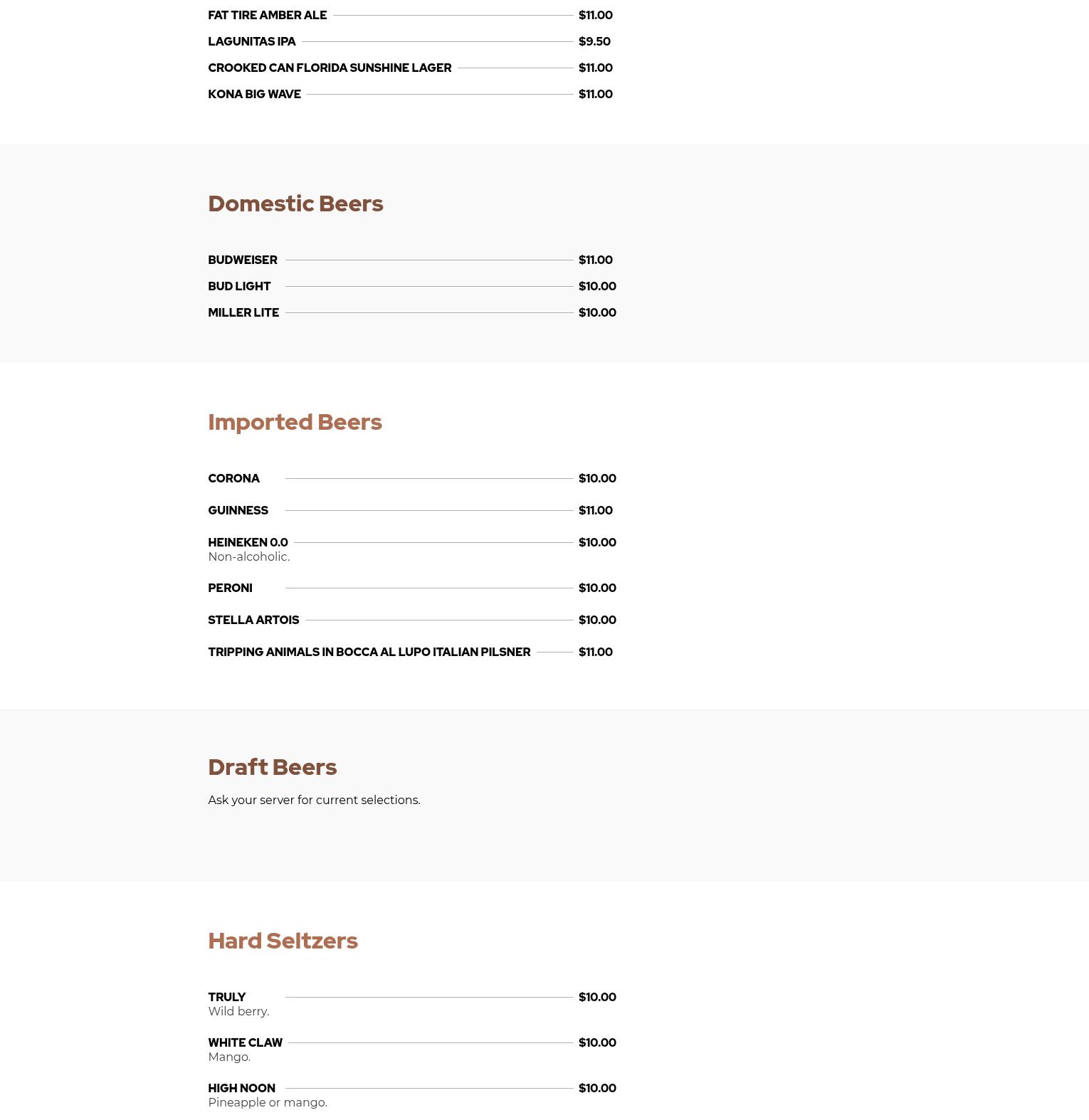 The Thirsty Fish Menu