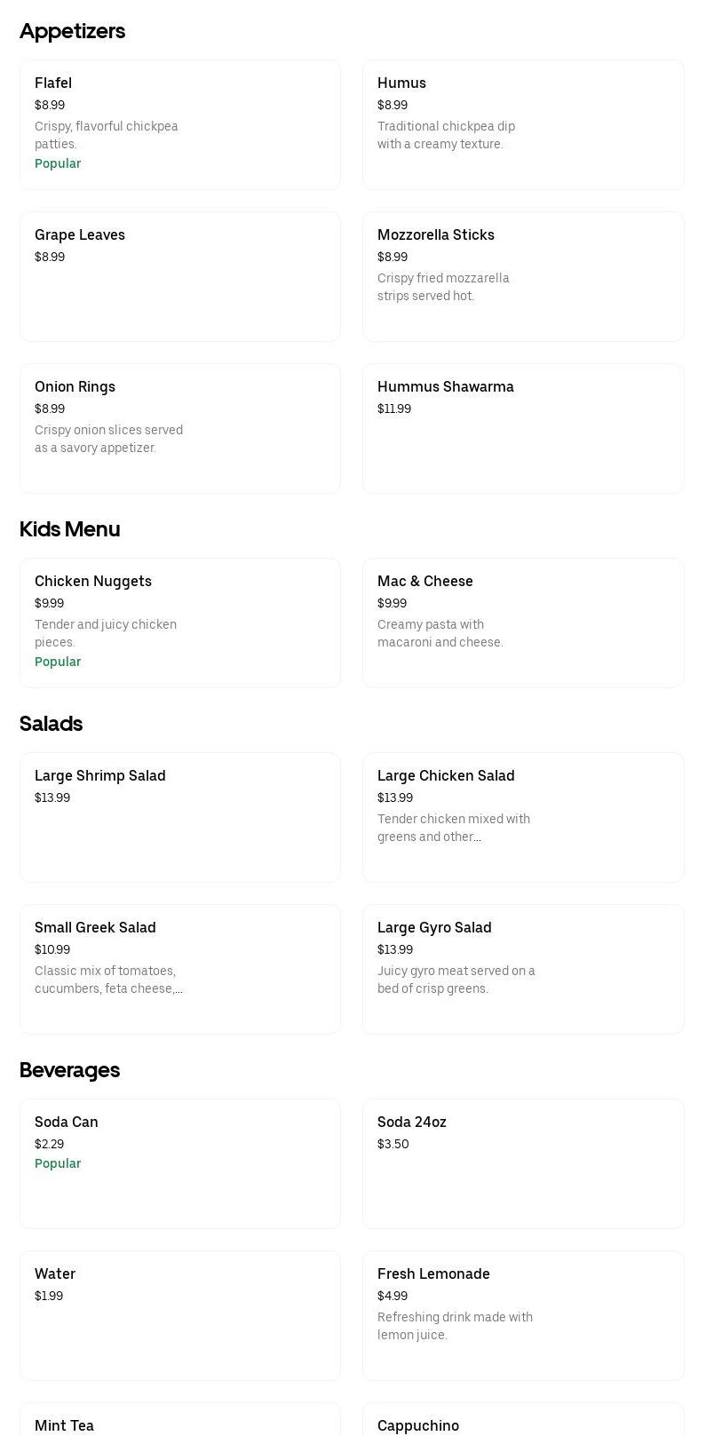 Apple Food Services Menu