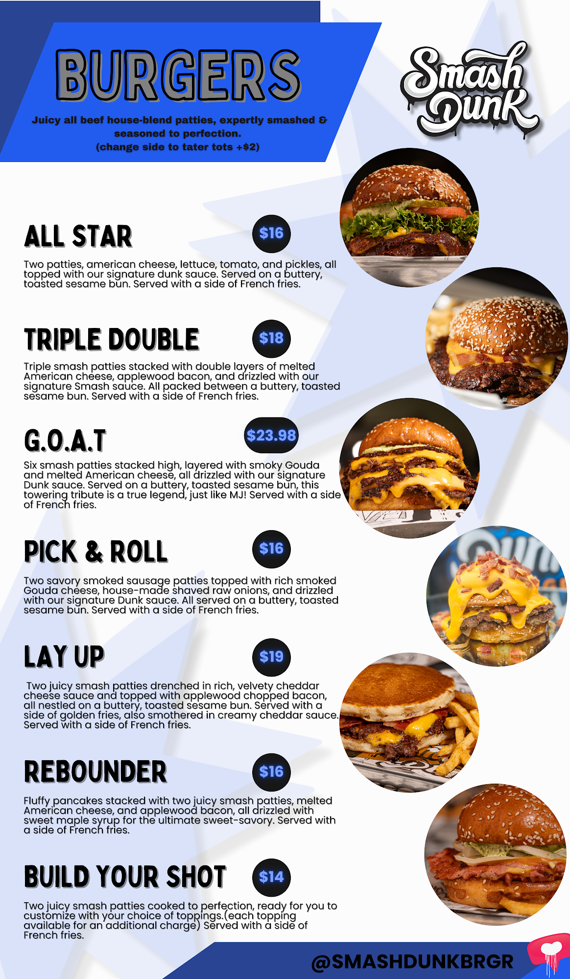 Smash Dunk BRGR Menu
