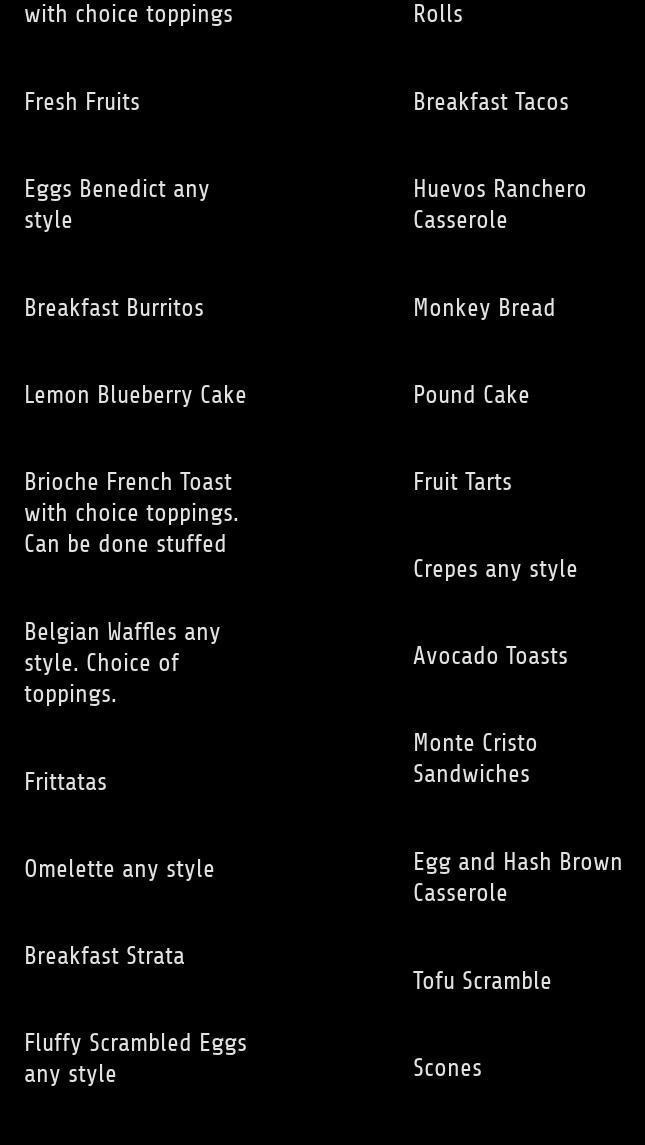 Twisted catering Fl LLC Menu