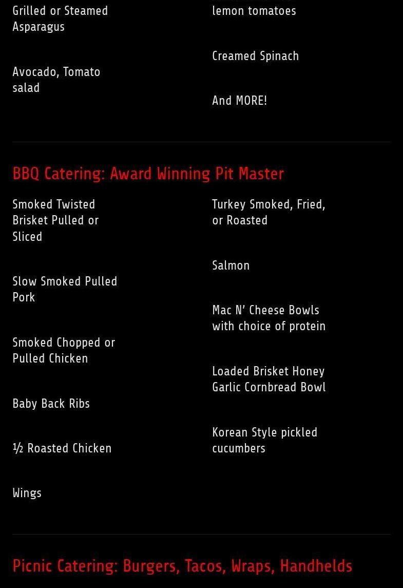 Twisted catering Fl LLC Menu