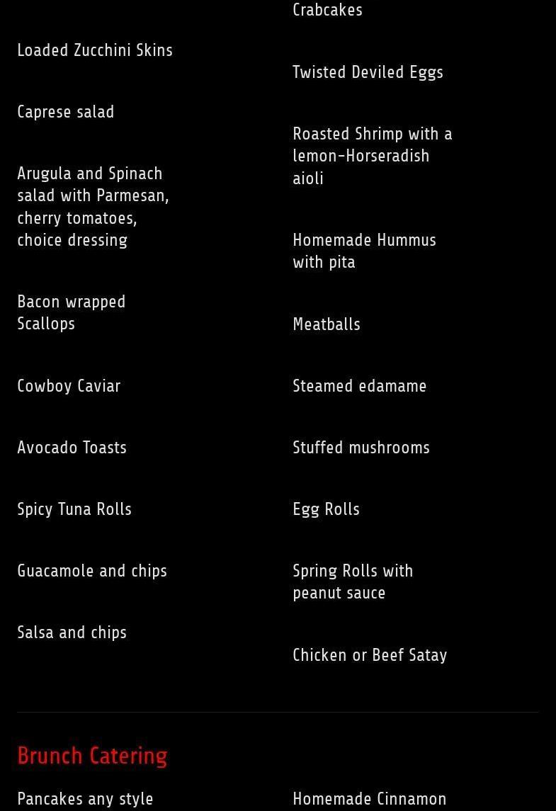 Twisted catering Fl LLC Menu