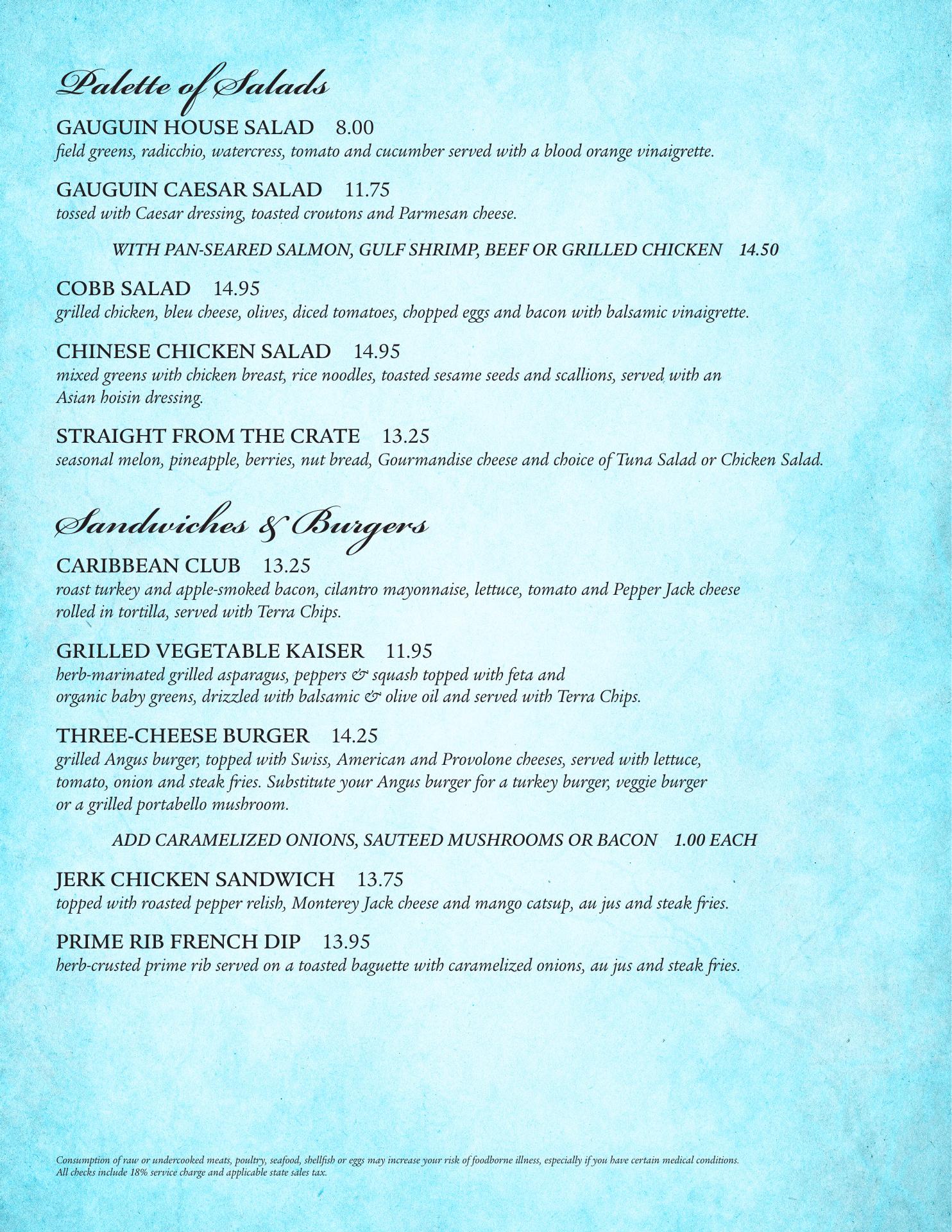 Sam & Bubbe's Lobby Bar & Lounge Menu