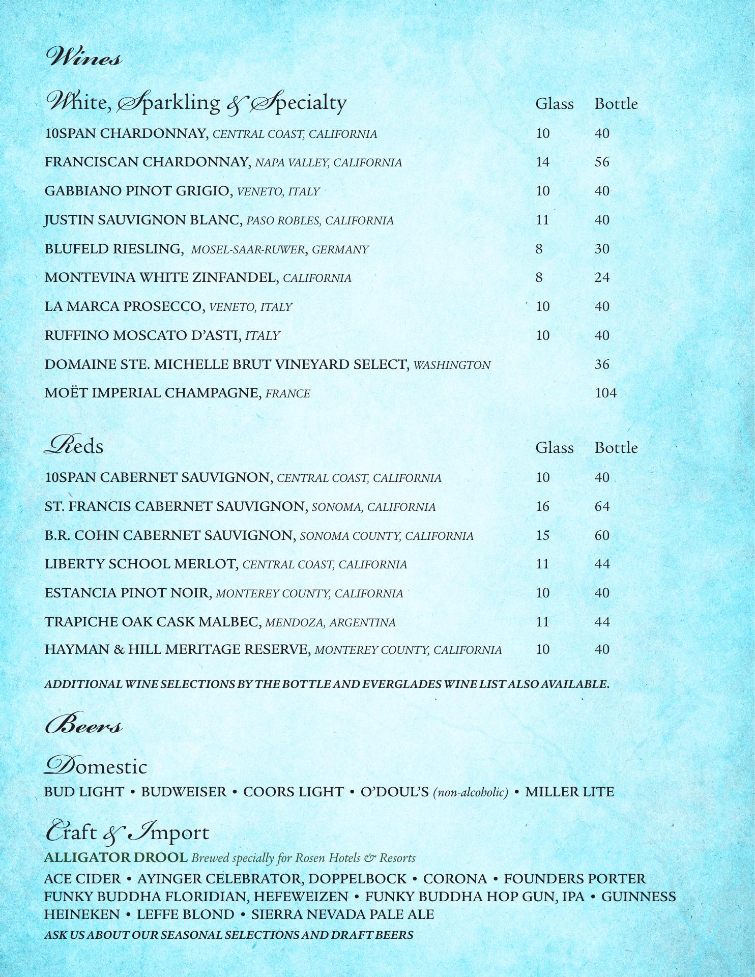 Sam & Bubbe's Lobby Bar & Lounge Menu