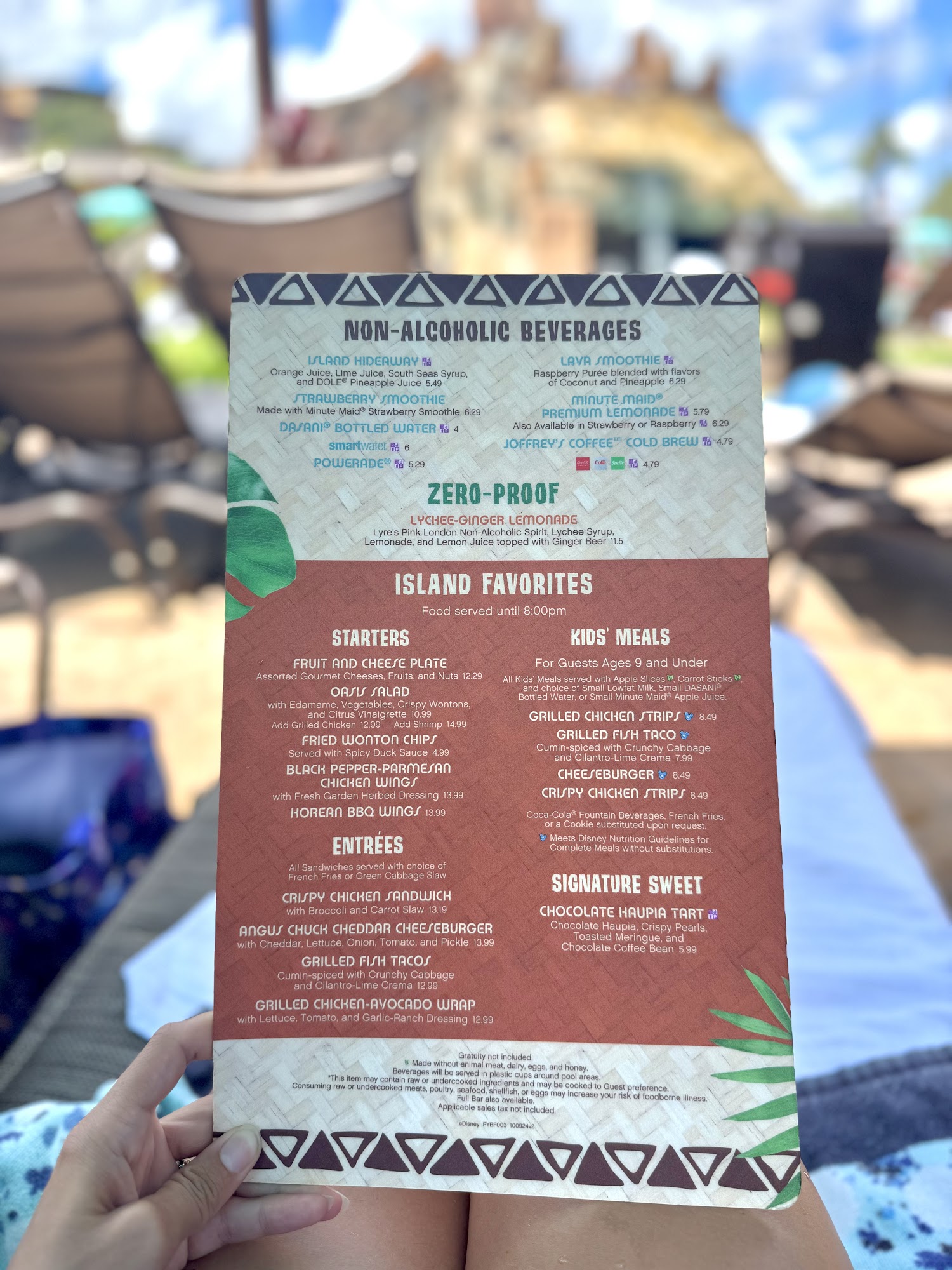 Barefoot Pool Bar Menu