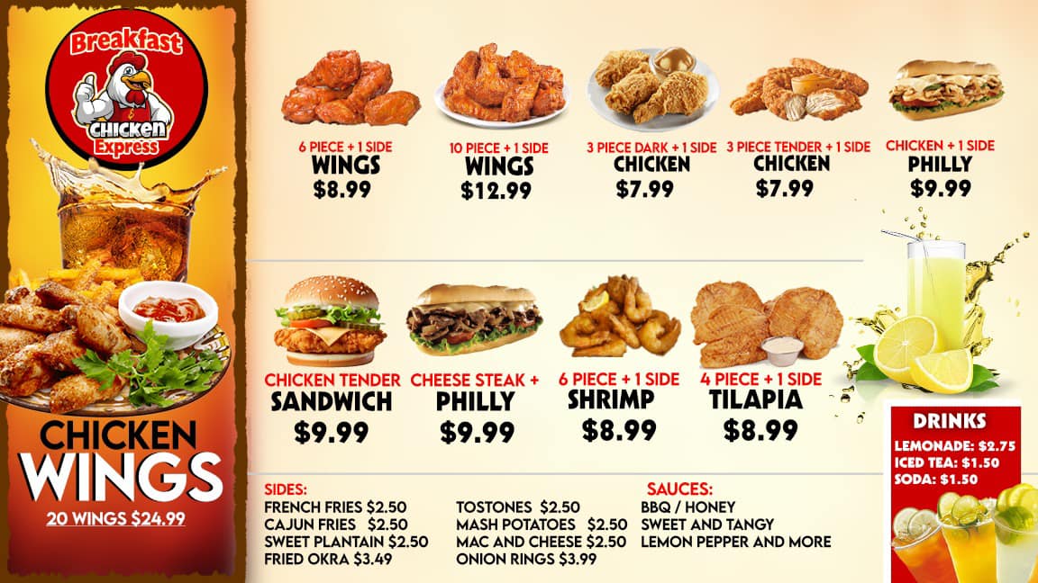 Breakfast and Chicken Express Menu