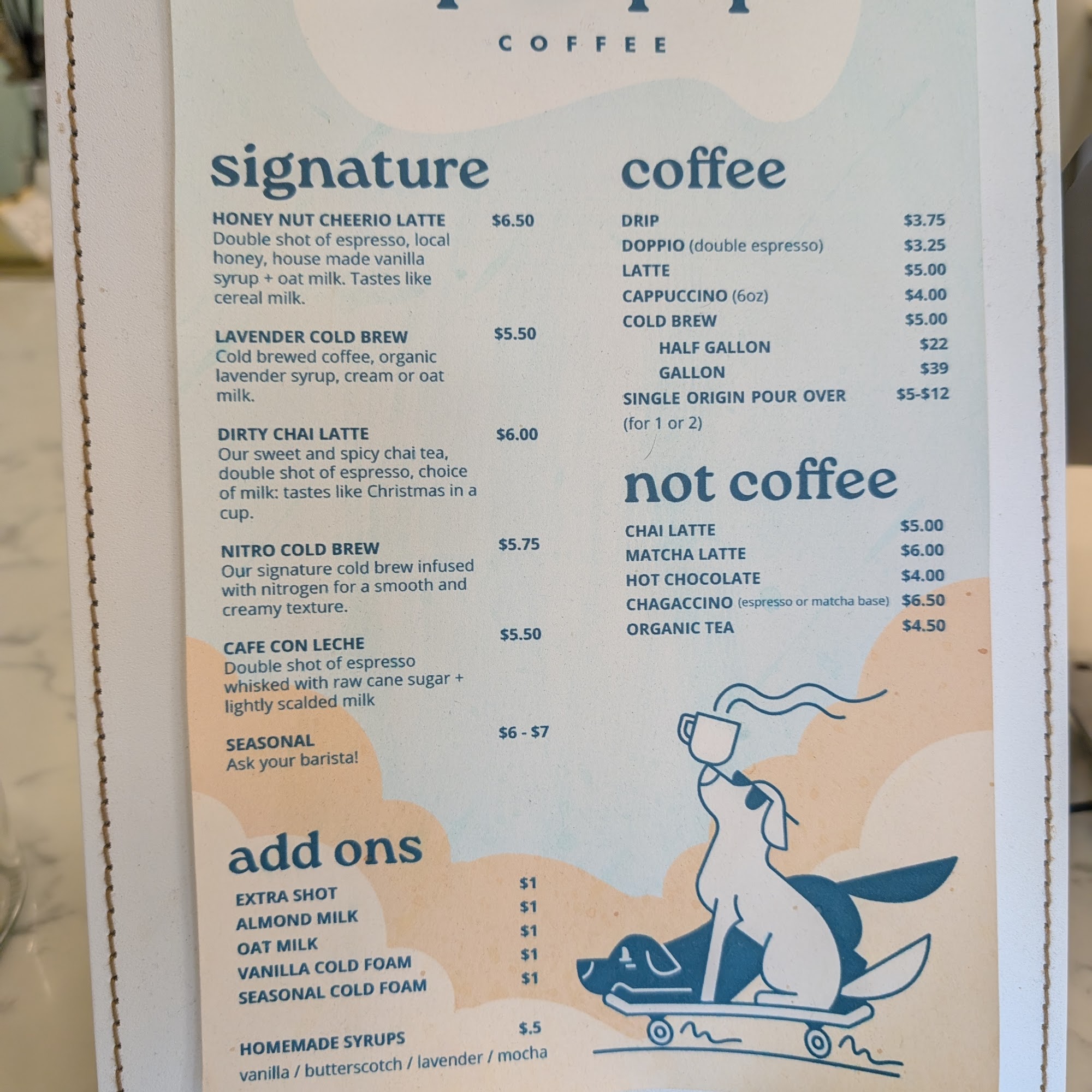 Cups and Pups Coffee Menu
