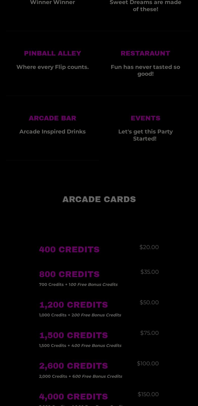 Arcade Time Entertainment Menu