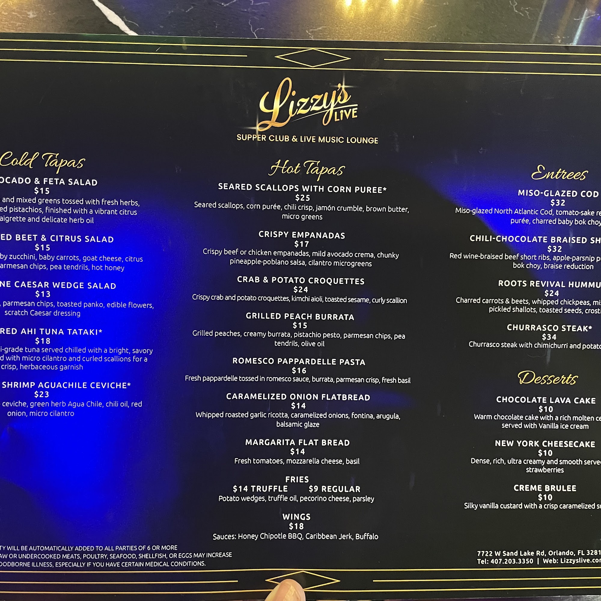 Lizzy's Live Menu