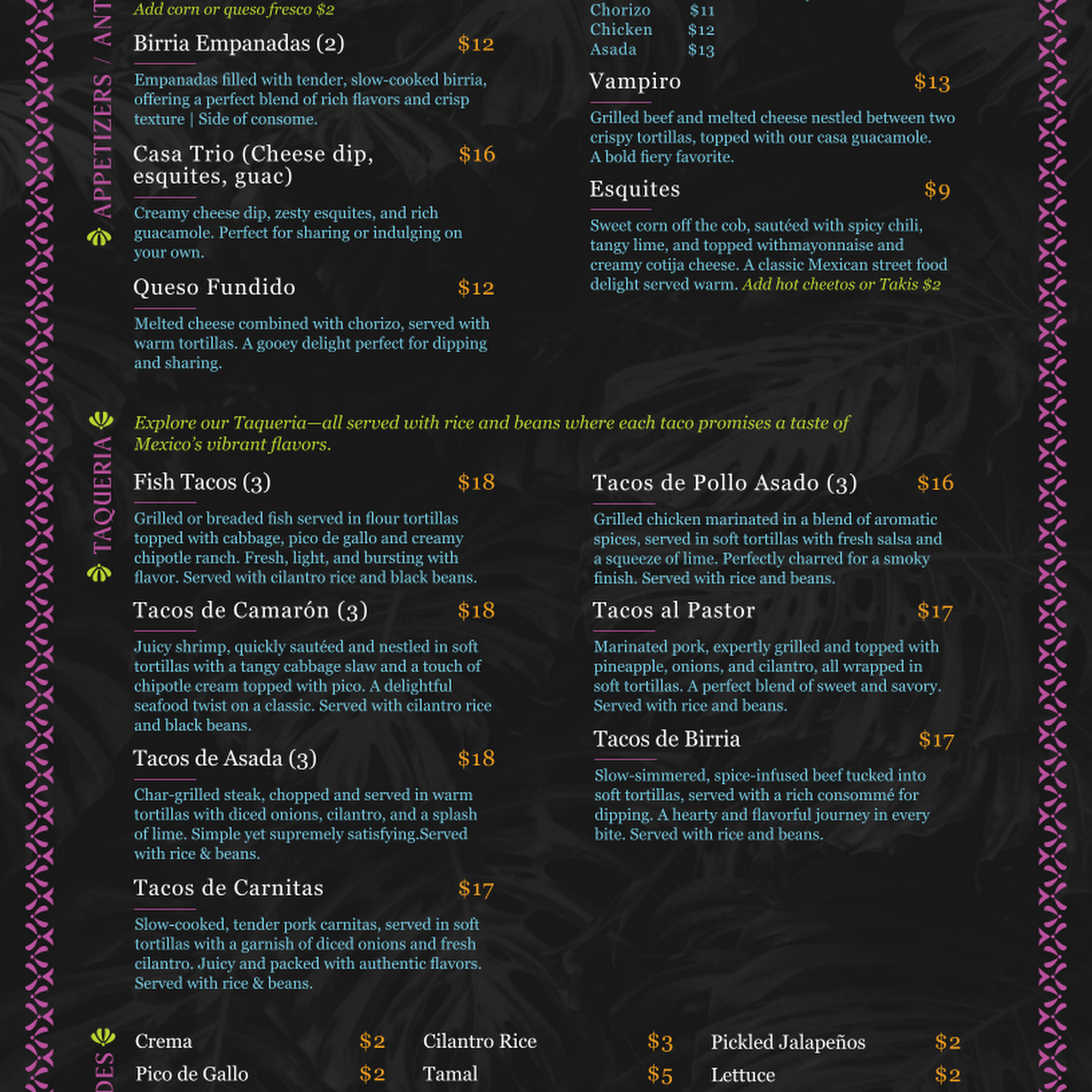 Casa Mexico Restaurant Menu