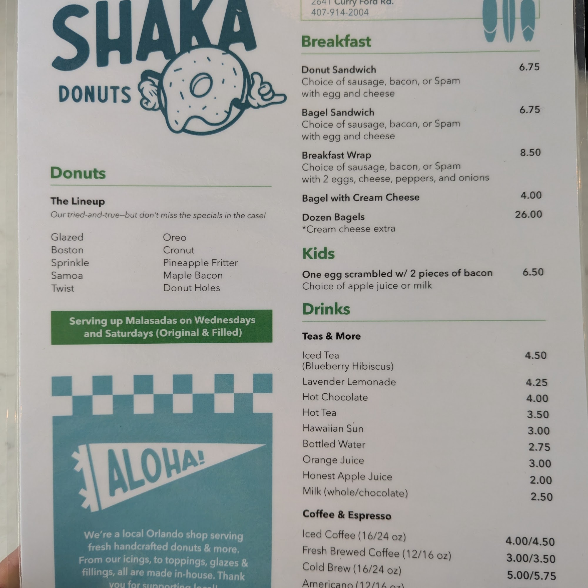 Shaka Donuts Menu