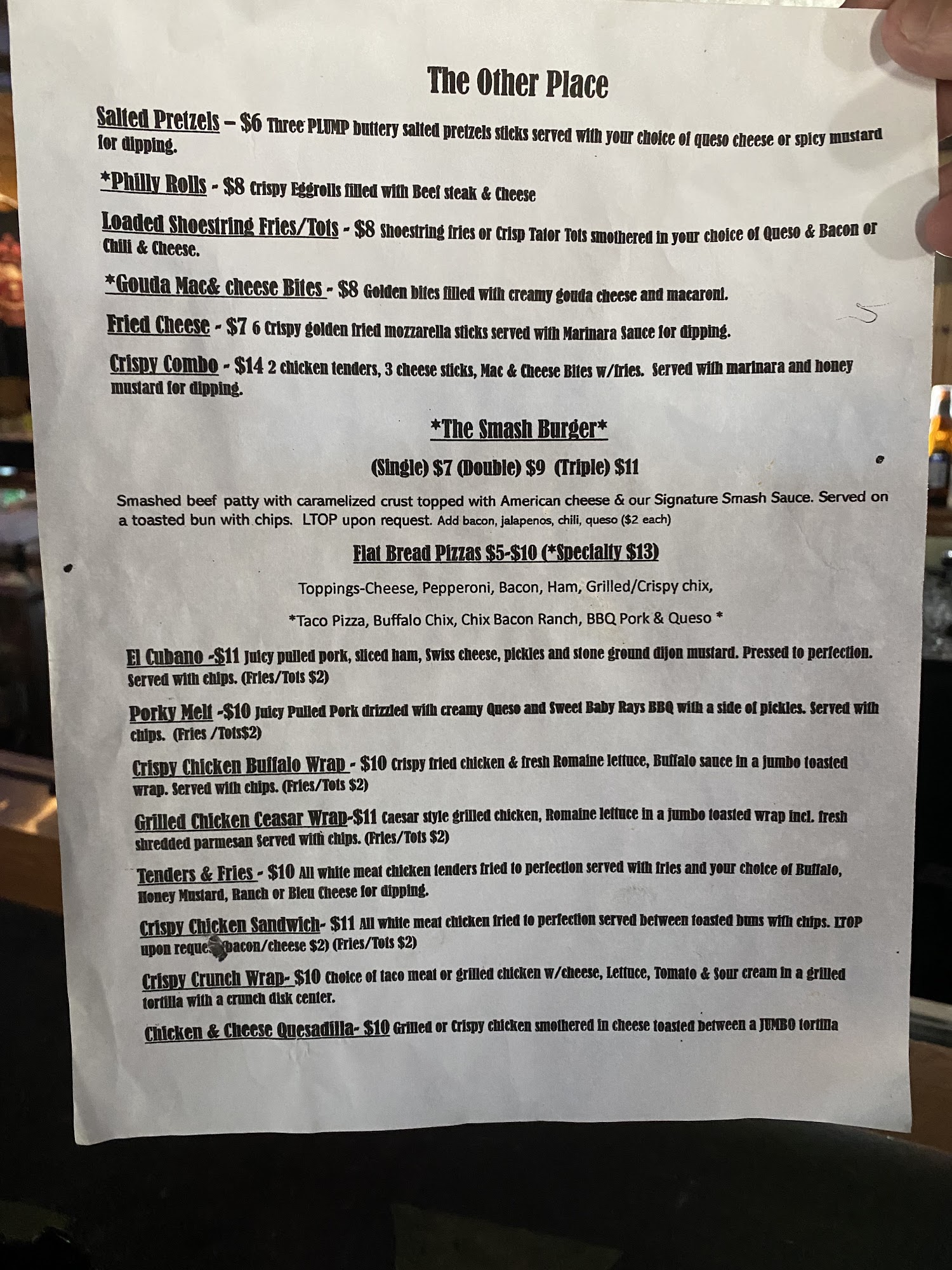 The Other Place Menu