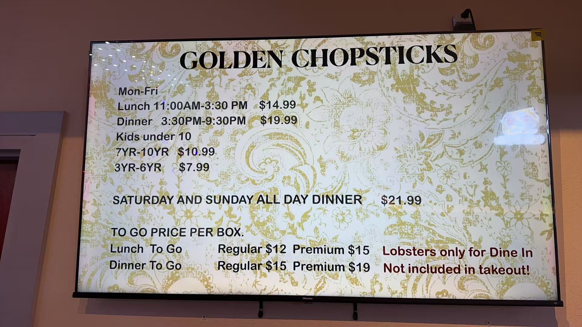 Golden Chopsticks Menu