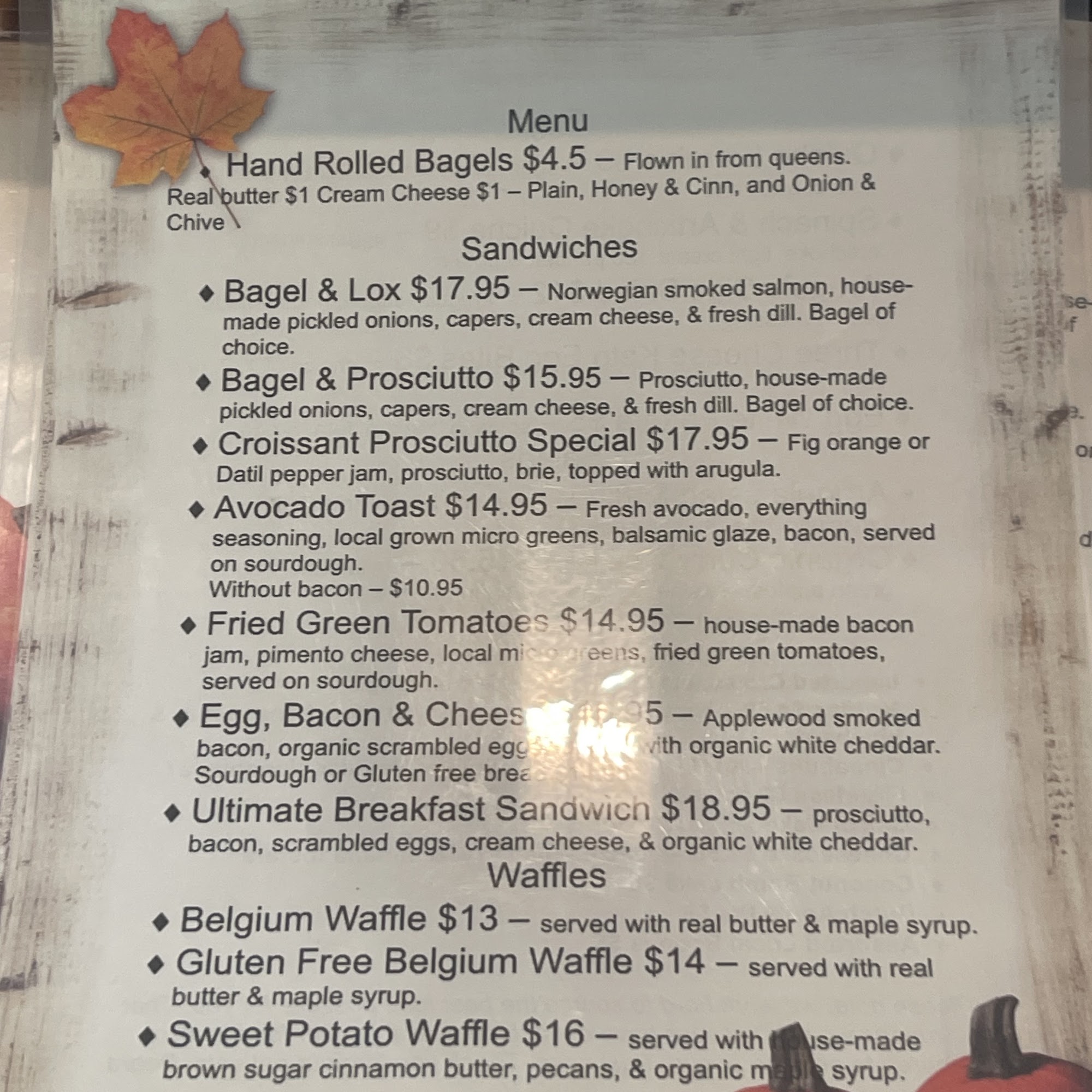 Debra Jean’s Menu