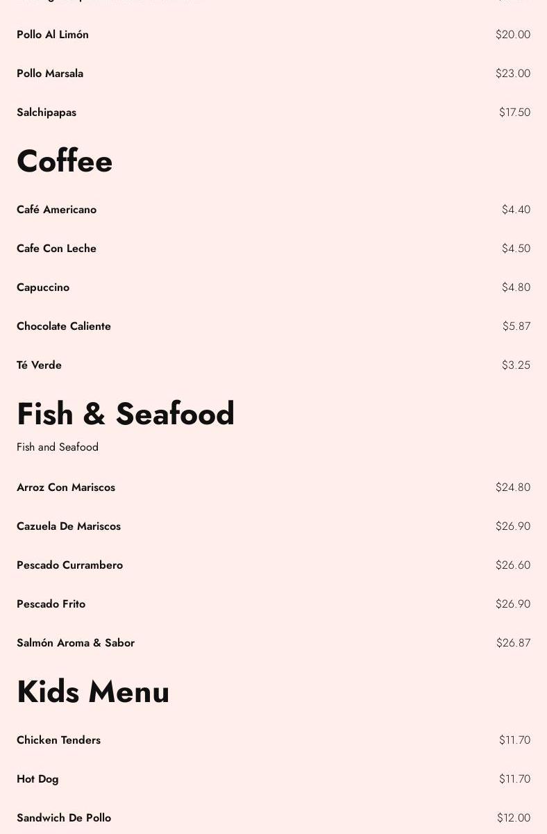 Aroma y sabor Menu