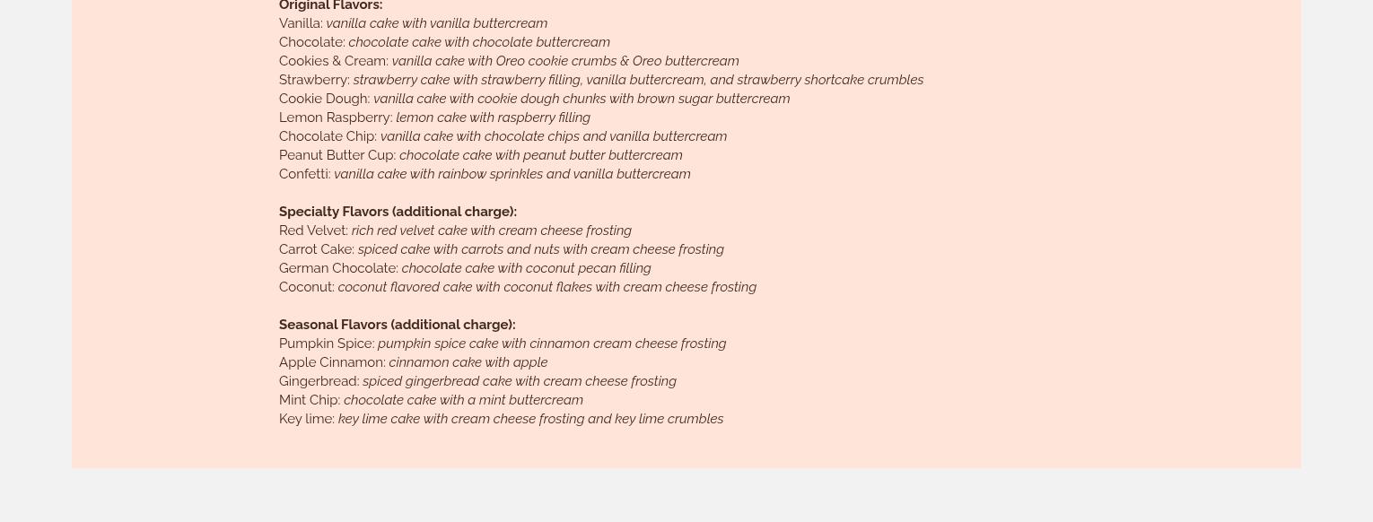 Sugarpaste Cake Company Menu