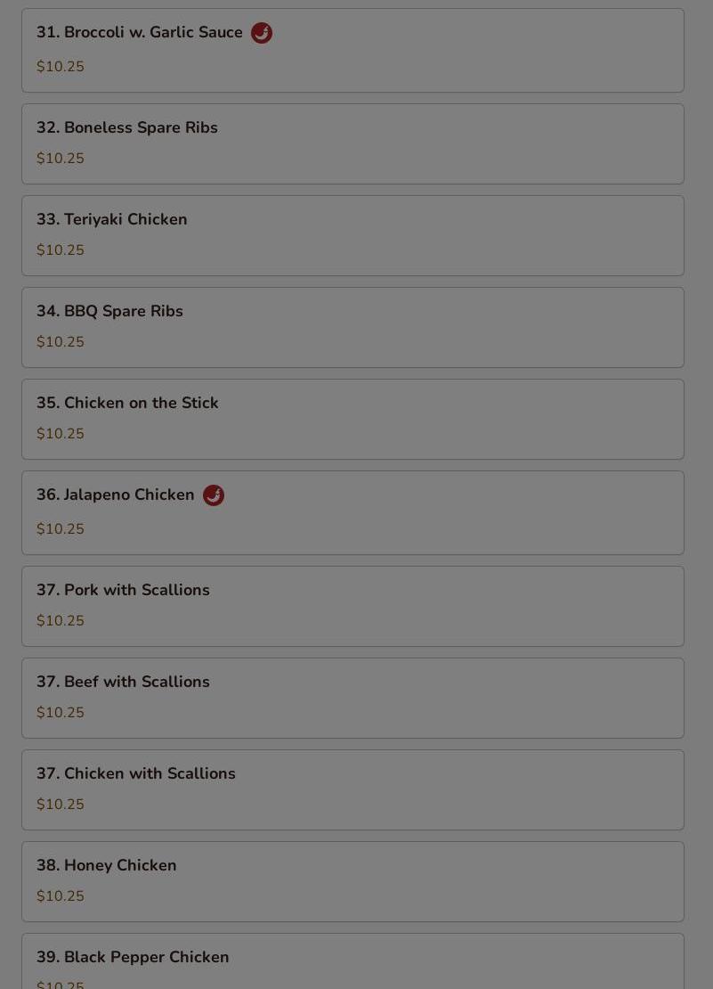 New Jin Jin Buffet Menu