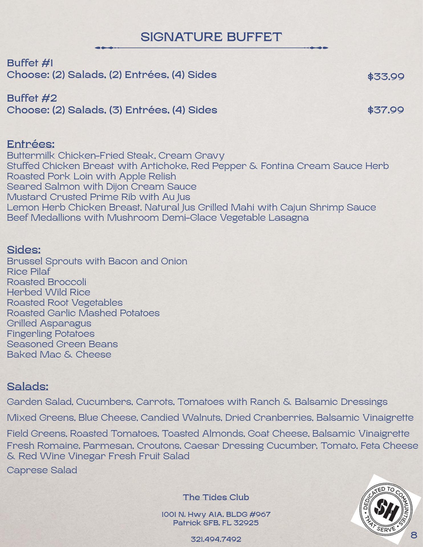 The Tides Collocated Club & Restaurant Menu