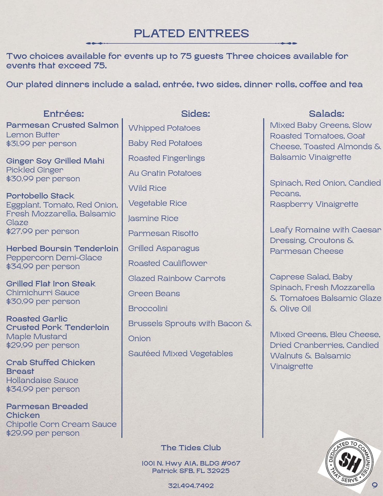 The Tides Collocated Club & Restaurant Menu