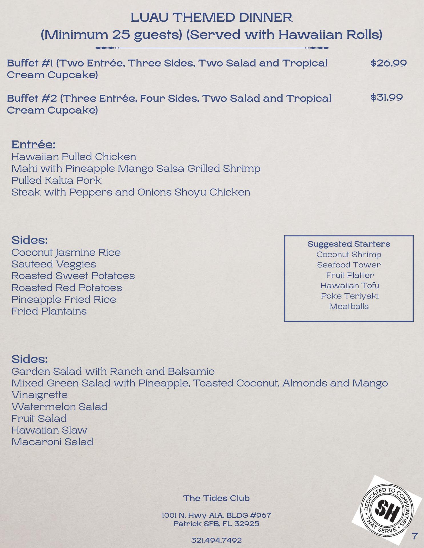 The Tides Collocated Club & Restaurant Menu