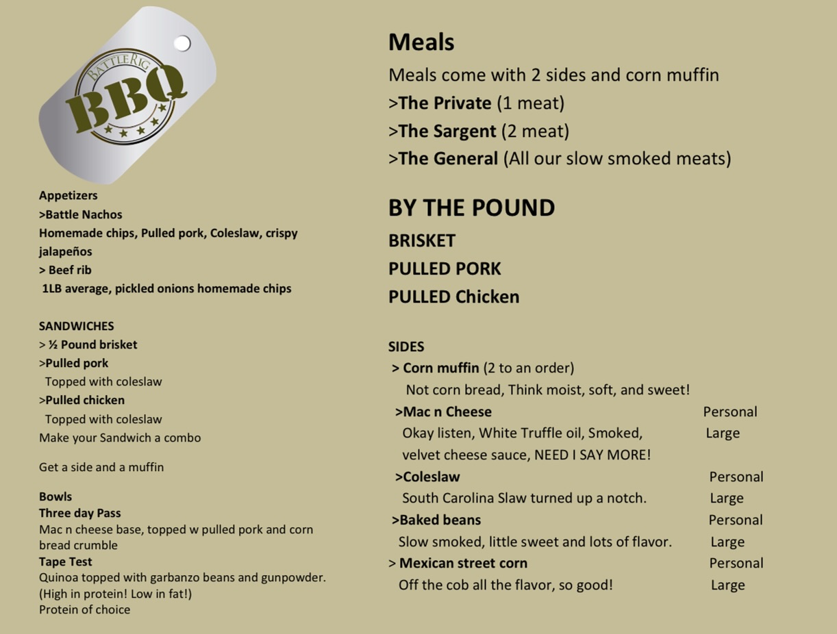 Battle Rig BBQ Menu