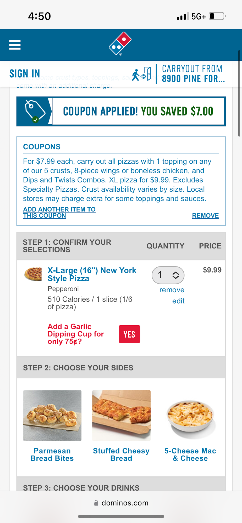 Domino's Pizza Menu