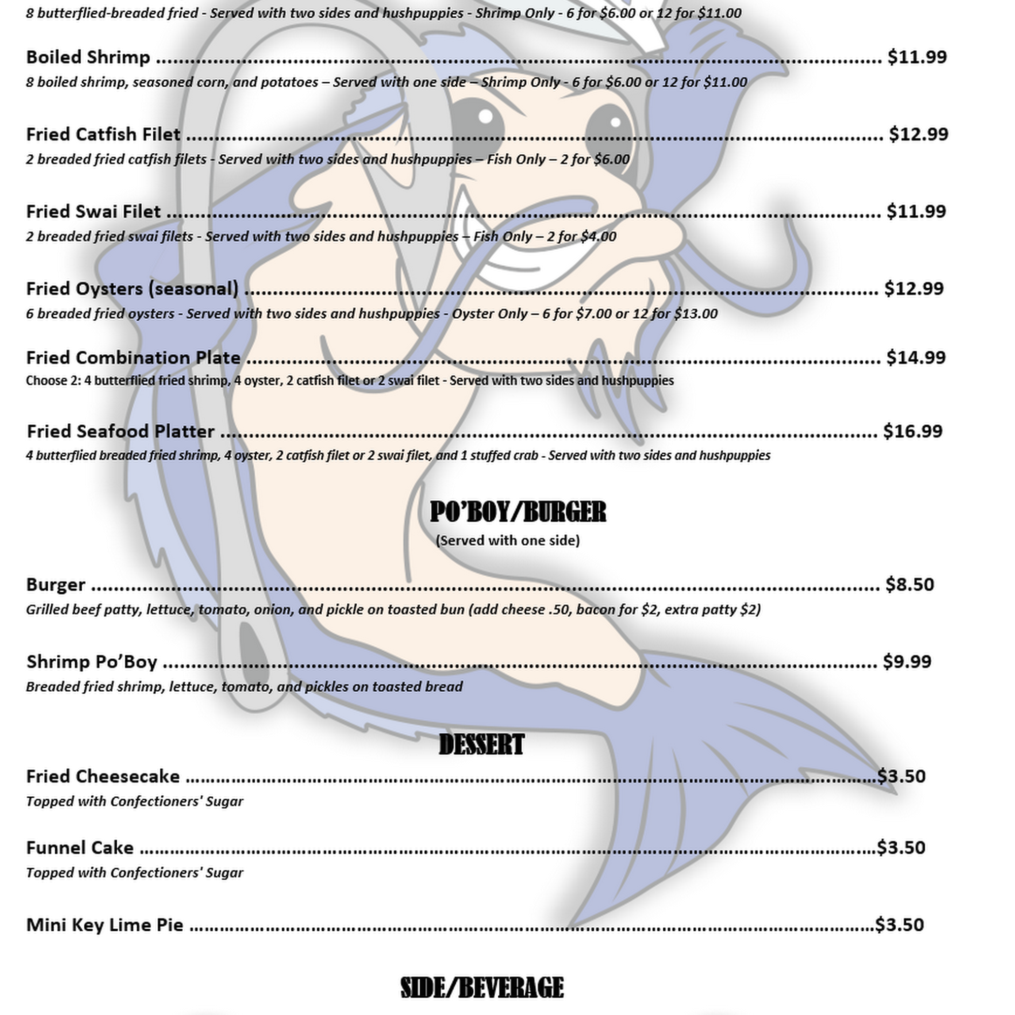 Hooked On Seafood Menu