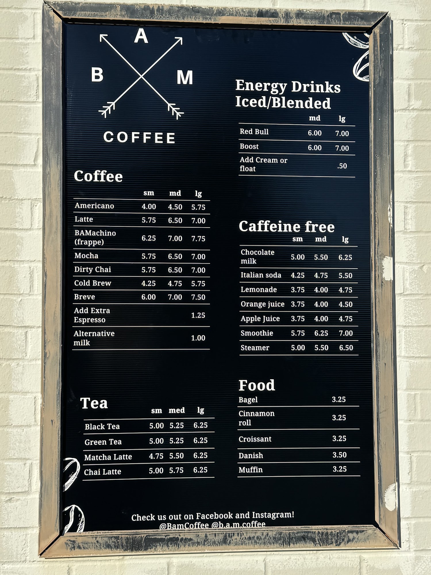 Bam Coffee 3 Menu